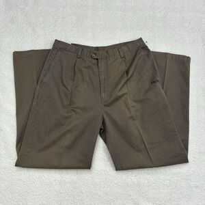 FILA Men's Brown Cotton Pleated Straight Leg Casual Pants, Button Zip, Pockets